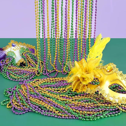 SHAOQINLIN 102 PCS Mardi Gras Beads, 30.5'' Metallic Gold Green Purple Mardi Gras Oval Beads Necklaces Mardi Gras Accessories Bulk Carnival Bead Necklace for Mardi Gras Parade Throws Party Favors