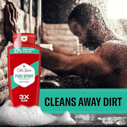 Old Spice Refreshing Body Wash for Men, High Endurance, 3X Defense, 24/7 Shower Fresh with Long Lasting Scent, Pure Sport Scent, 24 oz (Pack of 4)