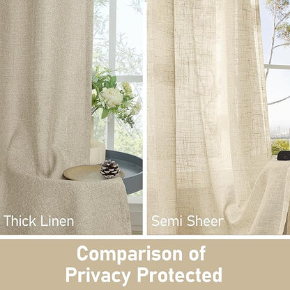 LAMIT Camel Linen Curtains 84 inches Long for Bedroom, Grommet Thermal Insulated Thick Burlap Farmhouse Curtains Noise Reducing Window Treatment Drapes for Living Room, 2 Panels, W60 x L84