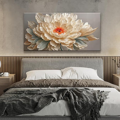 QSQ Canvas Art Wall Decor Yellow Floral Wall Art For Living Room Modern Canvas Wall Decor White Flower Art Prints Pictures For Bedroom Hotel Home Decoration 24 X 48 Inch