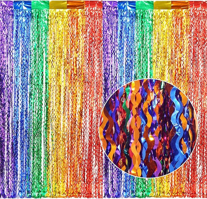 3 Pack Rainbow Foil Curtains - 3.3x6.6ft Metallic Streamers Tinsel Curtains Background for Photo Booth Birthday Weddings Carnivals Graduation