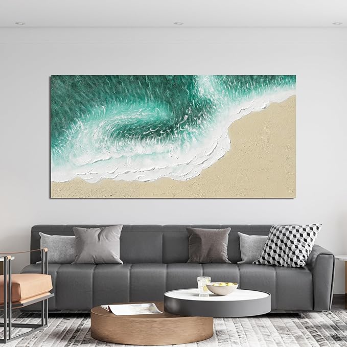 Canvas Wall Art Decor Modern Green Wall Art for Living Room Large Coastal Beach Wall Art Prints White Canvas Art Wall Decor Nature Landscape Artwork for Walls Kitchen Bedroom Office Wall Art Decor 24"X48"