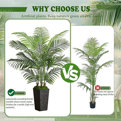 Artificial Palm Tree Artificial Silk Plant Fake Tree with White Tall Planter Faux Tropical Areca Floor Plant in Pot (1, Black Tall Planter, 5 FT)