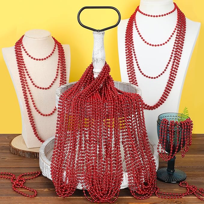 240PCS Red Necklace, Christmas Beads Necklace Accessories, 33" Red Mardi Gras Beads Festival Parade Throw for Wedding Birthday Valentines Mardi Gras Christmas Celebrations Decorations