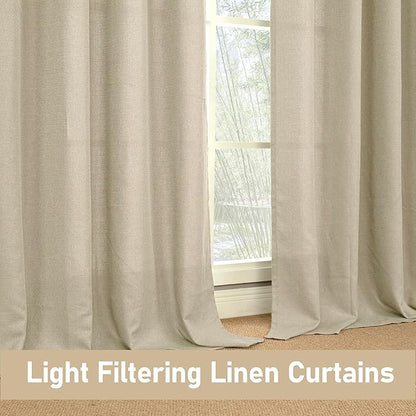 LAMIT Natural Linen Curtains 84 inch Long 2 Panels, Linen Textured Thermal Insulated Bedroom Curtains Grommet Privacy Burlap Boho Drapes for Living Room/Farmhouse, W52 x L84, Camel