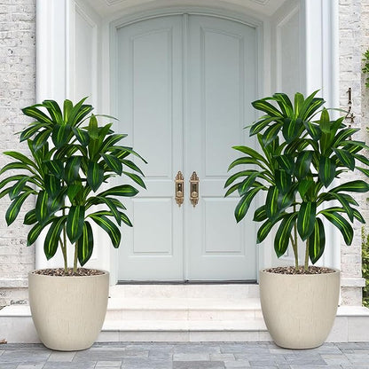 2 Pack Artificial Dracaena Plant Indoor 4FT Fake Tree Tall Floor Plants with White Planter, Artificial Yucca Tree for Home Office Living Room Bedroom Farmhouse Outdoor Topiary Tree