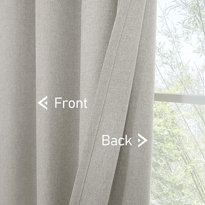 LAMIT Light Grey Linen Curtains 48 inch Length for Small Windows, Grommet Light Filtering Linen Textured Drapes for Bedroom/Kitchen/Bathroom, 2 Panels Set, W42 x L48