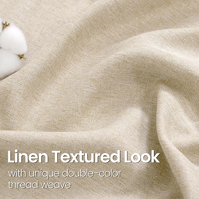 BGment Oatmeal Linen Curtains for Short Windows 45 Inch Length 2 Panels, Thick Textured Privacy Drapes Light Filtering for Bedroom Farmhouse Living Room Grommet Top, Each 52 Inch Wide