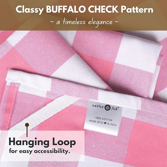 Native Fab Pink Checked Kitchen Towel 16"x26" - 4 Pack Buffalo Plaid Cotton Dish Towels - Absorbent Dishcloth Set, Soft Reusable Towels with Hanging Loop - Pink White