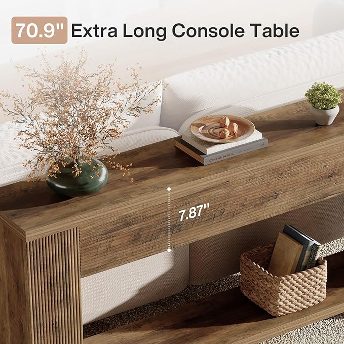 Tribesigns 70.9-Inch Console Tables for Entryway, Narrow Wooden Long Sofa Table Behind The Couch, Farmhouse Fluted Hallway Accent Table for for Living Room, Entrance, Foyer, Rustic Brown