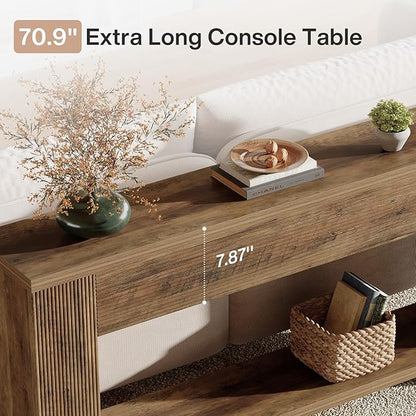 Tribesigns 70.9-Inch Console Tables for Entryway, Narrow Wooden Long Sofa Table Behind The Couch, Farmhouse Fluted Hallway Accent Table for for Living Room, Entrance, Foyer, Rustic Brown
