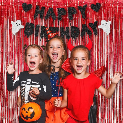 BRAVESHINE Red Tinsel Foil Fringe Curtains - 2Pcs 3.2x8.2ft Holidays Photo Booth Party Backdrop for Christmas/Girl/Birthday/Valentine’s/Bridal/Bachelorette/Anniversary/Engagement/New Years Decorations