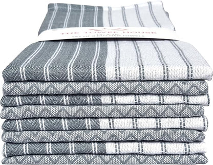 Premium Cotton Weave Kitchen Towels Set – Ultra Absorbent, Quick-Dry Dish Towels with Hanging Loop – Extra Large 18x28 Inches – Grey (Pack of 8)