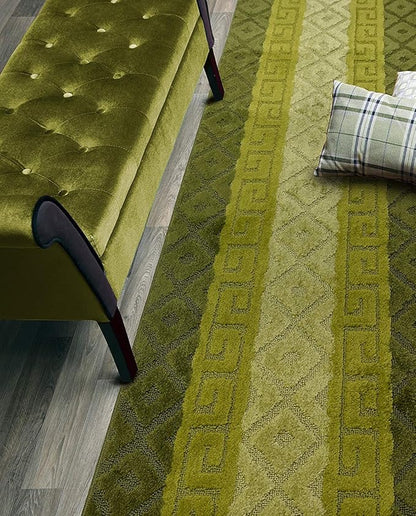 Custom Cut Hallway Runner Rug, Slip Resistant, 31 Inch Wide X Your Choice of Length, Meander Green, 31 Inch X 17 feet