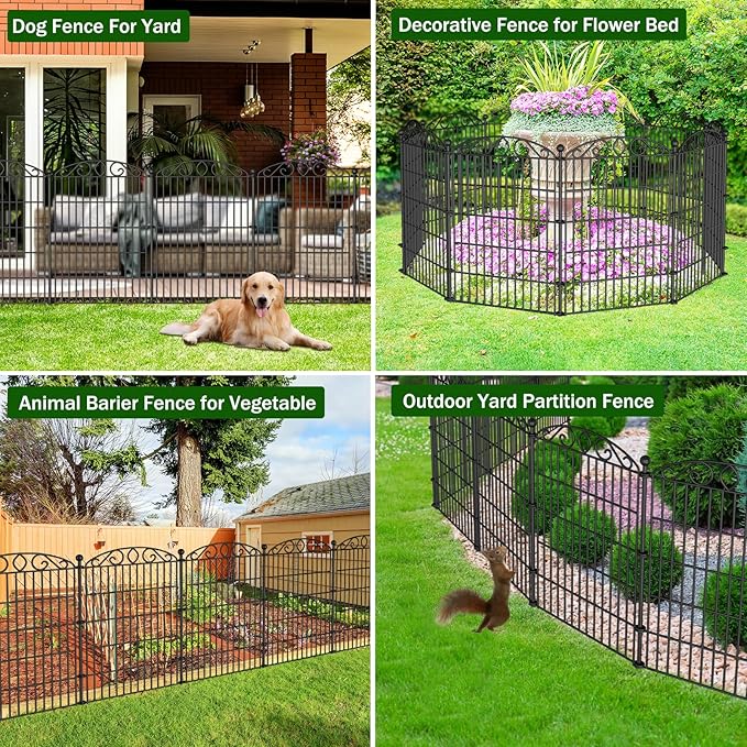 12 Panel Garden Fence - 36in H x 24 ft L, No Dig Rustproof Metal Tall Animal Barrier for Dogs Rabbits, Decorative Outdoor Border for Yard, Patio, and Flower Beds