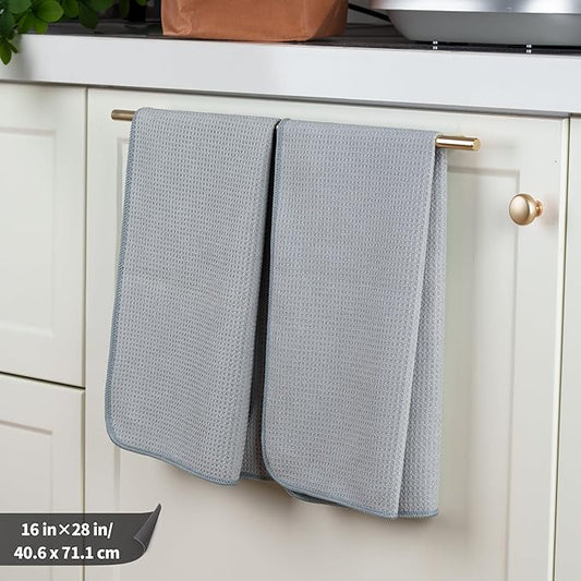 POLYTE Premium Microfiber Kitchen Dish Hand Towel Waffle Weave 12 Pack (16x28 in, Gray)