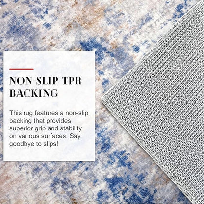 Modern Abstract Hallway Runner Rug, Grey Blue Orange Multi 2x8 Runner Rug, Washable Kitchen Runner Non-Slip Soft Thin Print Faux Wool Carpet for Entryway Bedroom Laundry Room Indoor