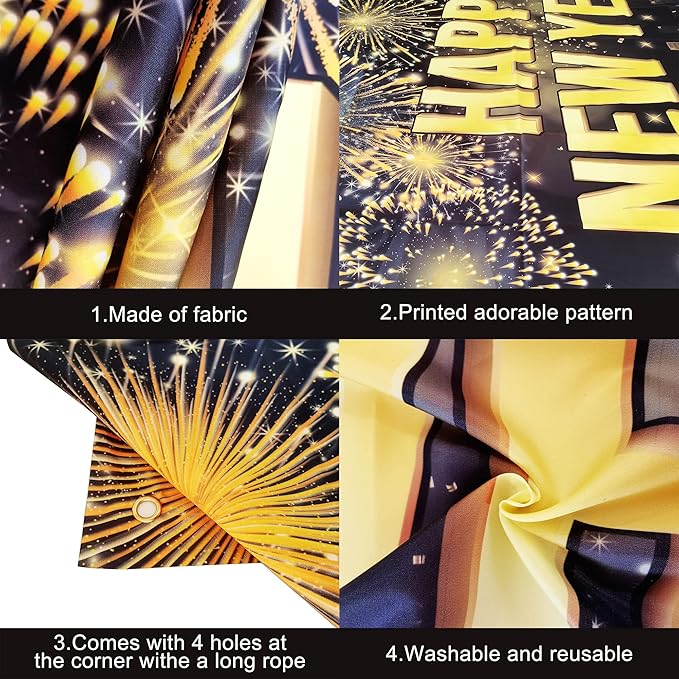 KatchOn, XtraLarge Happy New Year Banner - 72x44 Inch | Banner for New Year Party Night | New Years Eve Backdrop for NYE Decorations 2026 | New Years Decorations 2026, NYE Party Supplies 2026