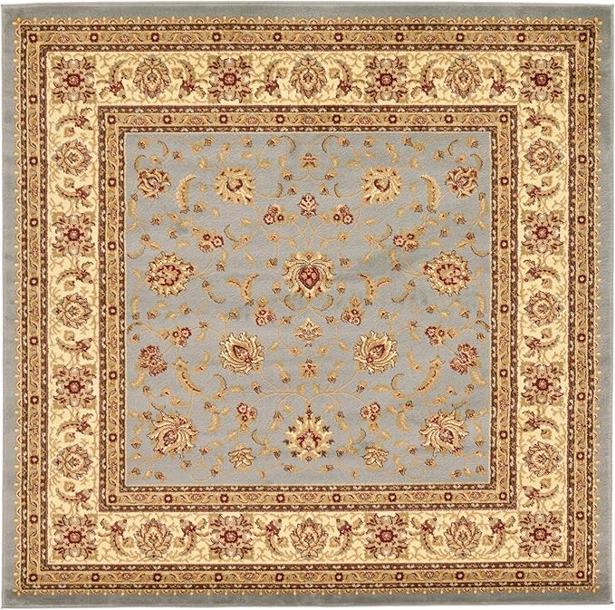 Rugs.com Aditi Collection Rug – 7' 10 Square Light Blue Low Rug Perfect for Living Rooms, Kitchens, Entryways