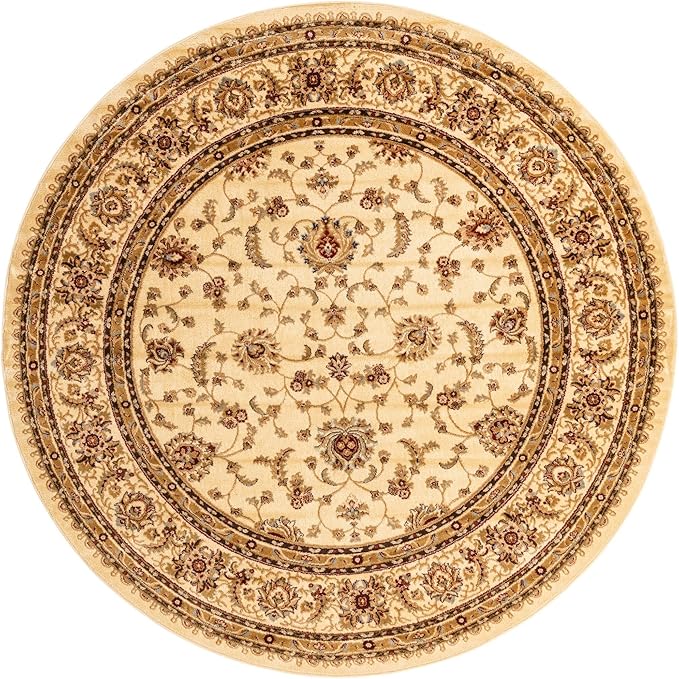 Rugs.com Aditi Collection Rug – 7' 10 Round Cream Low Rug Perfect for Kitchens, Dining Rooms