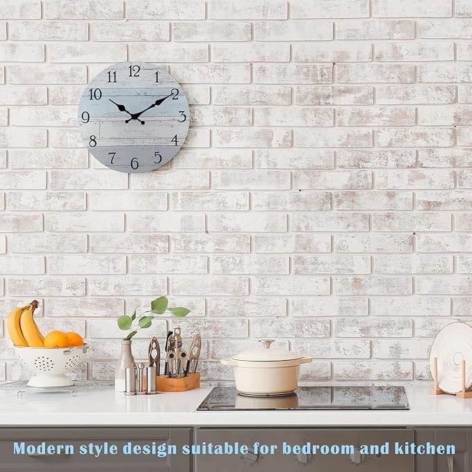 Plumeet Extra Large Wall Clock, 16'' Frameless Wooden Wall Clocks with Silent Quartz Movement, Rustic Coastal Country Village Clocks Decorative for Kitchen Bedroom Living Room