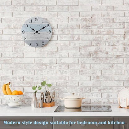 Plumeet Smaill Wall Clock, 10'' Frameless Wooden Wall Clocks with Silent Quartz Movement, Rustic Coastal Country Village Clocks Decorative for Kitchen Bedroom Living Room