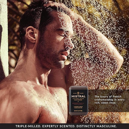 Mistral Bourbon Vanilla Luxury Bar Soap for Men | Men’s Natural Soap Bar | Paraben, Phthalates Free | Moisturizing & Triple-Milled Natural Soap for Men - Made in France | Large, 8.8 oz