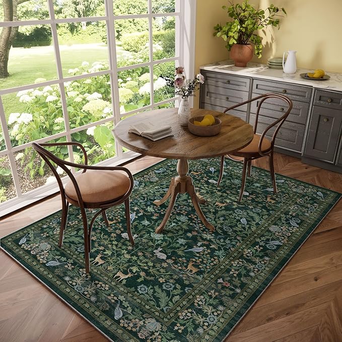 Washable Area Rugs for Living Room: 5x7 Rug Stain Resistant Non Slip Low Pile Lightweight Soft Carpets Rugs for Bedroom Kitchen Dining Room Nursery Kids Room Farmhouse Home Office Indoor