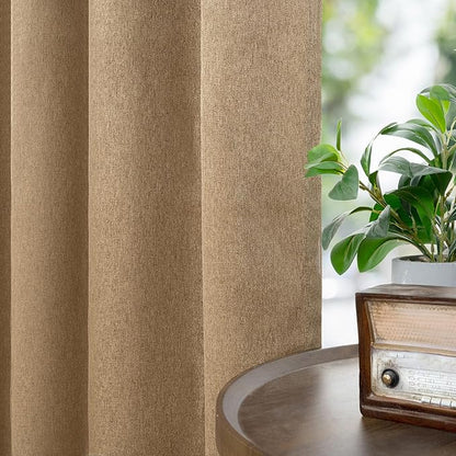 BGment Camel Linen Curtains for Living Room 90 Inch Length 2 Panels Set, Country Rustic Window Drapes Textured Light Filtering for Bedroom Laundry Privacy, Each 52 Inch Wide