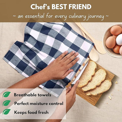 Native Fab 12-Pack Kitchen Towel with Hanging Loop 16x26 inches, Cotton Buffalo Check Kitchen Towels for Cleaning Drying, Washcloths Soft & Absorbent Cloth Rags, Bar Towel, Dish Cloth, Navy