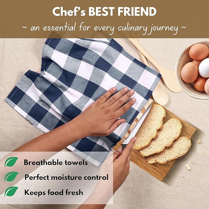 Native Fab 6-Pack Kitchen Towel with Hanging Loop 16x26 inches, Cotton Buffalo Check Kitchen Towels for Cleaning Drying, Washcloths Soft & Absorbent Cloth Rags, Bar Towel, Dish Cloth, Navy