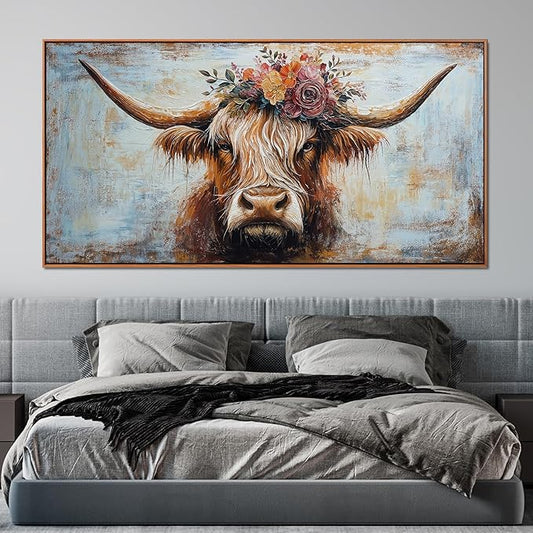 Canvas Wall Art Decor Canvas Art Wall Decor Highland Cow Wall Art Prints Wall Art Picutures for Living Room Large Vintage Wall Art Decor Framed Artwork for Walls Home Bedroom Office Decorations 29" X 59"