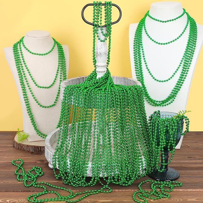 St Patricks Day Necklaces, 240PCS Green Beads Necklaces Decorations, 33" Saint Patricks Day Mardi Gras Xmas Necklace Party Favor, Green Mardi Gras Beads Bulk for Wedding Birthday Holiday Parade Throw