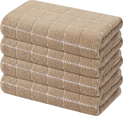 Mordimy 100% Cotton Terry Cloth Kitchen Towels, Super Soft and Absorbent Dish Towels for Drying, Checkered Designed Hand Towels for Kitchen, 16 x 26 Inches, 4 Pack, Tan