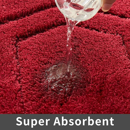 COSY HOMEER Extra Thick Bath Rugs Sets for Bathroom - Anti-Slip Bath Linen Sets Mats Soft Plush Shaggy 100% Strong Polyester Bedroom Water Absorbent(Red,20x32+24x48 -Inches)