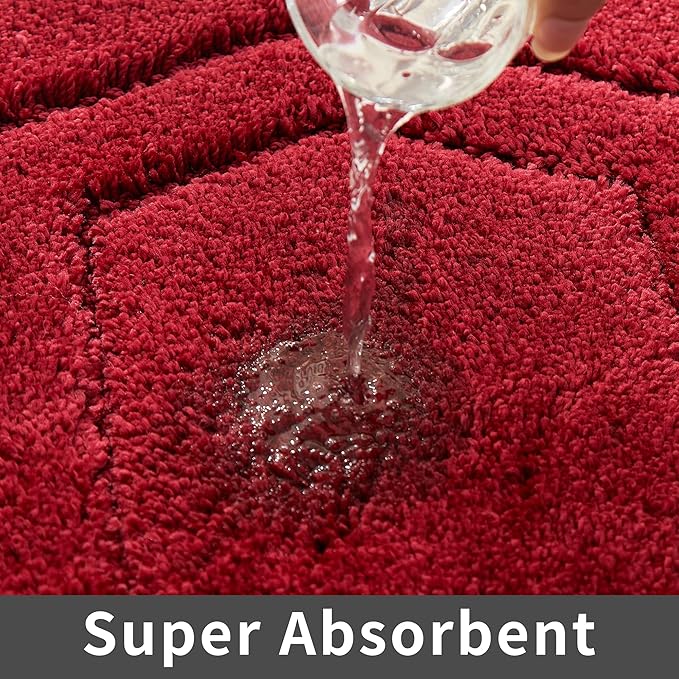 COSY HOMEER Extra Thick Bath Linen Sets Rugs for Bathroom - Anti-Slip Bath Mats Soft Plush Yarn Shaggy 100% Strong Polyester Living Room Bedroom Water Absorbent(Red,24x36 - Inches)