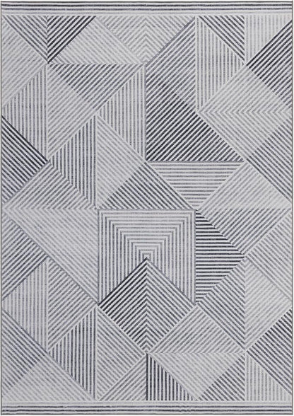 ReaLife Rugs Machine Washable Area Rug Runner - Living Room Bedroom Bathroom Kitchen Entryway Office - Padded Low Pile Stain Resistant Premium - Modern Geometric Contemporary - Miles - Gray 3' x 5'