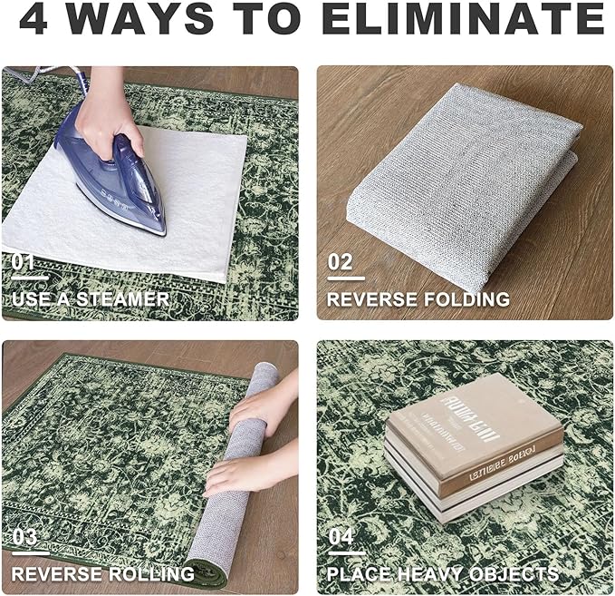 KILOCOCO Hallway Runner 2x5 Kitchen Runner Rug Printed Vintage Floral Washable Non-Slip Runners for Hallways Laundry Room Rugs Distressed Boho Rug Runners for Bedroom, Green