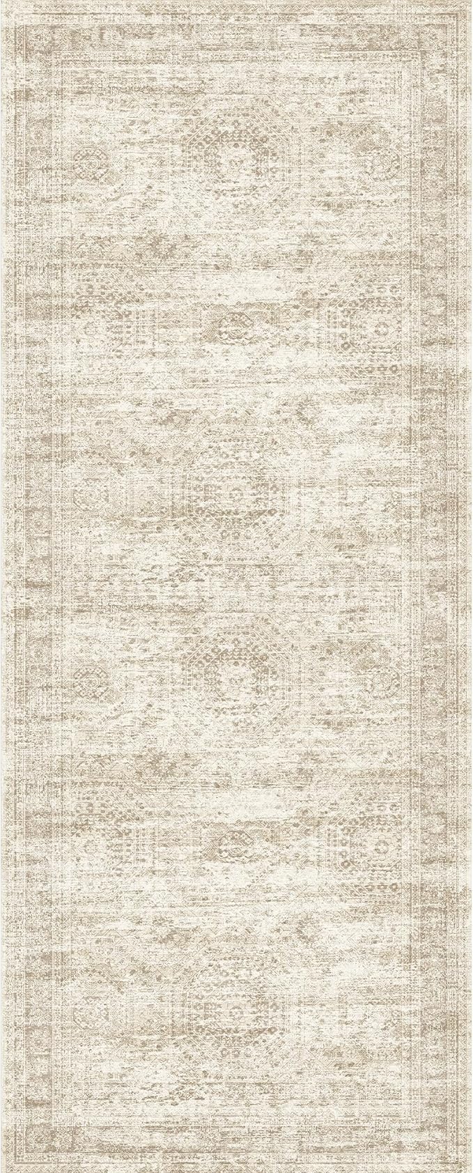 2x5 Rug Runner Washable for Entryway, Soft Bathroom Rugs with Non-Slip Backing, Abstract Low Pile Hallway Runner, Vintage Small Kitchen Carpet for Stair, Laundry Room(2'x5', Beige/Ivory)