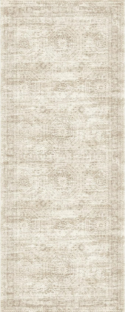 2x5 Rug Runner Washable for Entryway, Soft Bathroom Rugs with Non-Slip Backing, Abstract Low Pile Hallway Runner, Vintage Small Kitchen Carpet for Stair, Laundry Room(2'x5', Beige/Ivory)