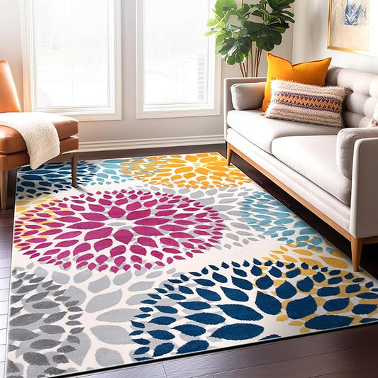Rugshop Modern Floral Circles Design for Living Room,Bedroom,Home Office,Kitchen Non Shedding Area Rug 5' x 7' Multi