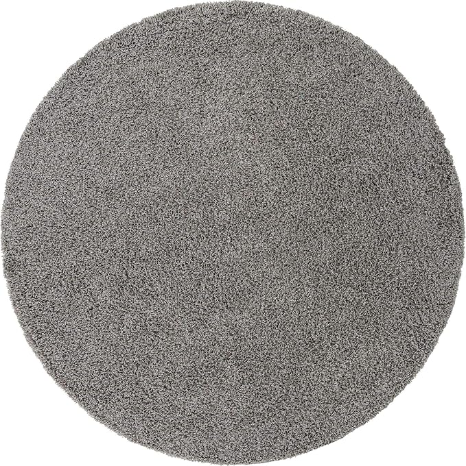 Unique Loom Solid Shag Collection Area Rug (7' 1" Round, Cloud Gray)