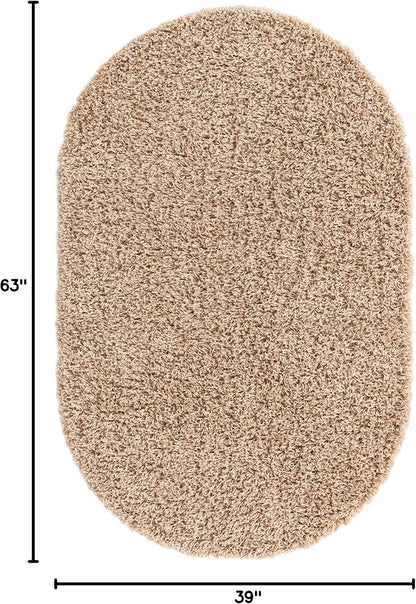 Unique Loom Solid Shag Collection Area Rug (3' 3" x 5' 3" Oval, Taupe)