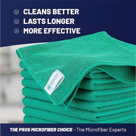 MW Pro Microfiber Cleaning Cloth | Green (12 Pack) | Size 16" x 16" | All Purpose Microfiber Towels - Clean, Dust, Polish, Scrub, Absorbent