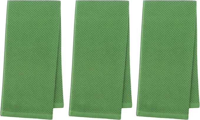 Mia'sDream Cotton Kitchen Towels and Dish Cloths Sets, Waffle Weave Dish Towels for Kitchen Drying Dishes, Soft and Absorbent Kitchen Hand Towels Washcloths, 13inch x 28inch 3 Pack (Green)