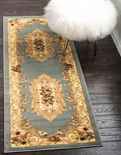 Rugs.com Chateau Collection Rug – 3' x 16' 5 Runner Light Blue Medium Rug Perfect for Hallways, Entryways