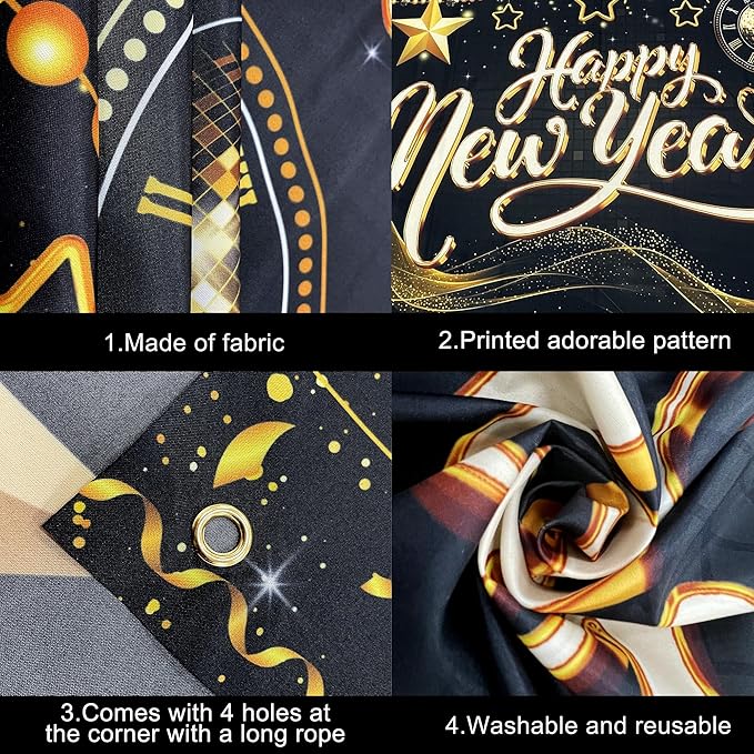KatchOn, XtraLarge Happy New Year Banner - 72x44 Inch | Happy New Year Backdrop for Happy New Years Decorations 2026 | NYE Decorations 2026, New Years Eve Party Supplies 2026