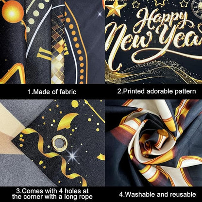 KatchOn, XtraLarge Happy New Year Banner - 72x44 Inch | Happy New Year Backdrop for Happy New Years Decorations 2026 | NYE Decorations 2026, New Years Eve Party Supplies 2026