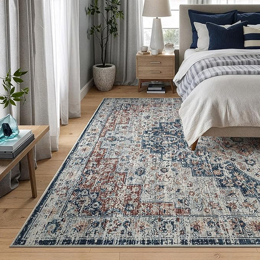 Bloom Rugs Washable Non-Slip 10x14 Rug - Terracotta/Teal Traditional Oriental Area Rug for Living Room, Bedroom, Dining Room, and Kitchen - Exact Size: 10' x 14'