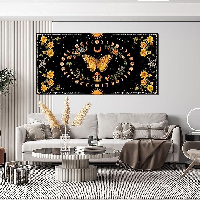 Abstract Wall Art Decor Large Boho Wall Art for Living Room Black Abstract Canvas Art Wall Decor Vintage Flower Wall Art Prints Butterfly Artwork for Walls Bedroom Office Wall Art Decor 24" X 48"